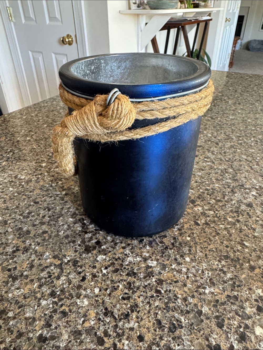Deep Blue Rope-Handled Decorative Candle Holder or Catchall